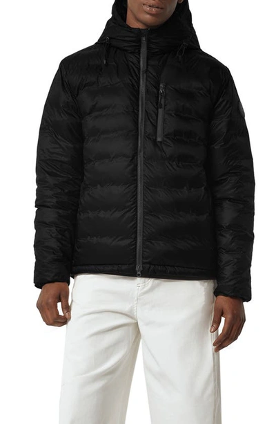 Canada Goose Lodge Packable Down Hooded Jacket In Black Shine