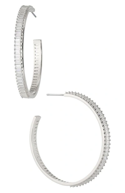 Nadri Large Disco Baguette Cubic Zirconia Hoop Earrings In Silver