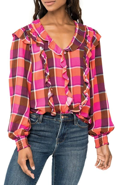 Gibsonlook Plaid Ruffle Shirt In Pink Plaid