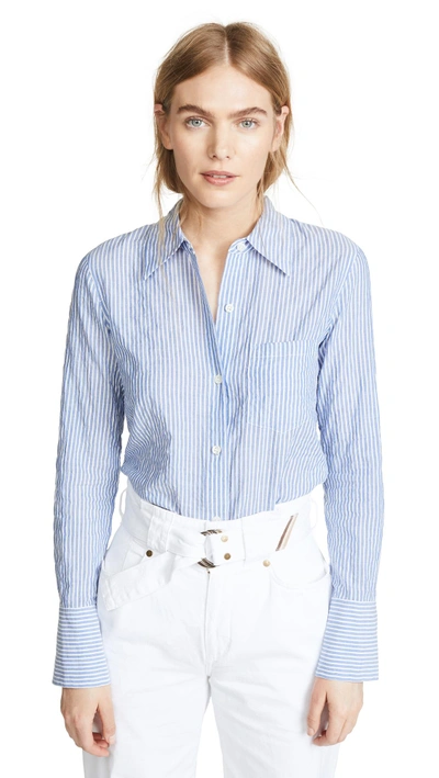 Theory Slim Collar Button Down Shirt In Blue/white