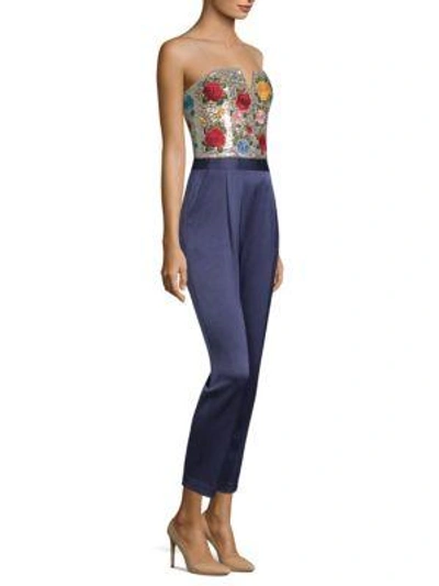 Alice And Olivia Jeri Floral Embroidered Silk Jumpsuit In Sapphire Multi