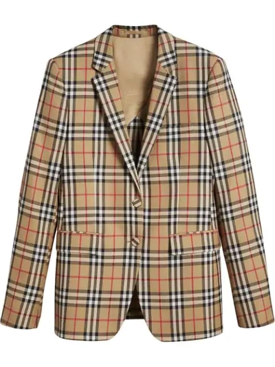 Burberry Vintage Check Wool Tailored Jacket Uk 2 20661 In Antique Yellow