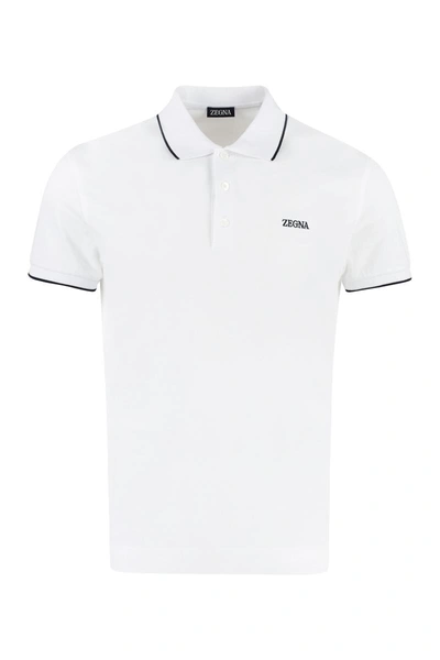 Zegna White Logo-embroidered Cotton Polo Shirt