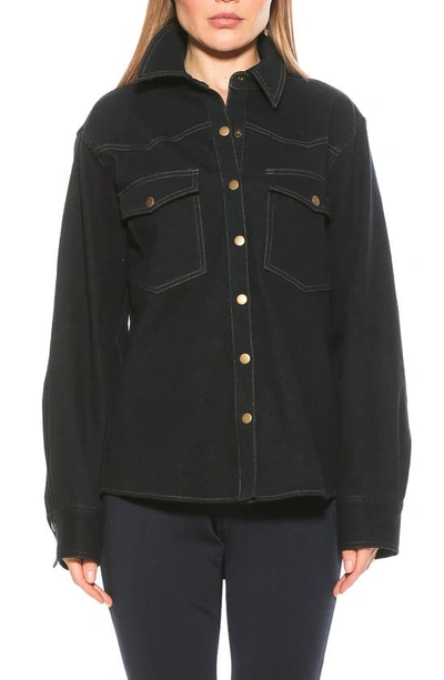 Alexia Admor Della Classic Western Button Down Shirt Jacket In Dark Denim
