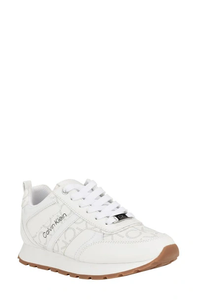 Calvin Klein Women's Carlla Round Toe Lace-up Sneakers In White Multi Logo