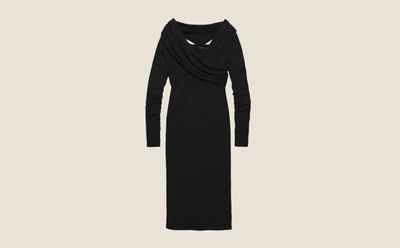 Donna Karan Wool Jersey Wrap Front Dress In Black