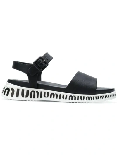 Miu Miu Flat Logo Sole Sandals In F0002 Black
