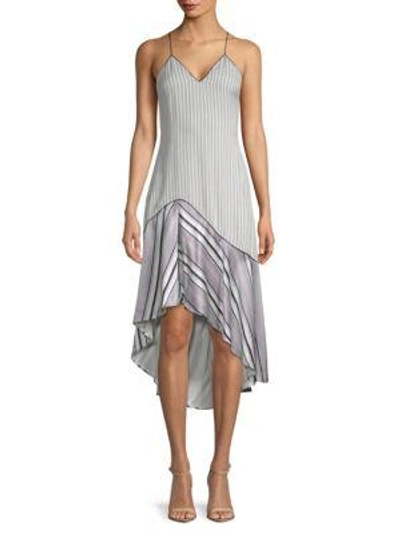 Jonathan Simkhai Multimedia Linear Printed Hi-lo Silk Dress In Midnight