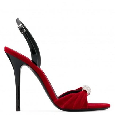 Giuseppe Zanotti - Velvet Sandal With Crystal Accessory Sylvia In Red