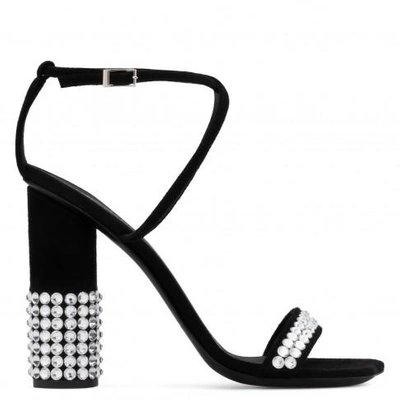 Giuseppe Zanotti - Suede Sandal With Cylindrical Heel Tory In Black