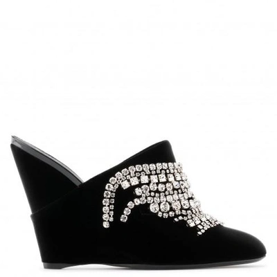 Giuseppe Zanotti - Velvet Wedge With Crystals Deva In Black