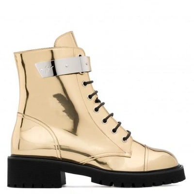 Giuseppe Zanotti - Patent Leather Boot With Plated-metal Harvey In Gold