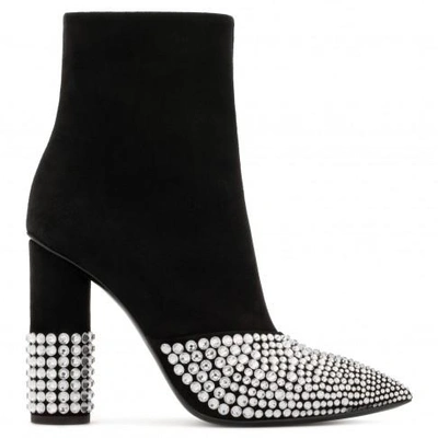 Giuseppe Zanotti - Suede Boot With Crystals And Chunky Heel Raina In Black