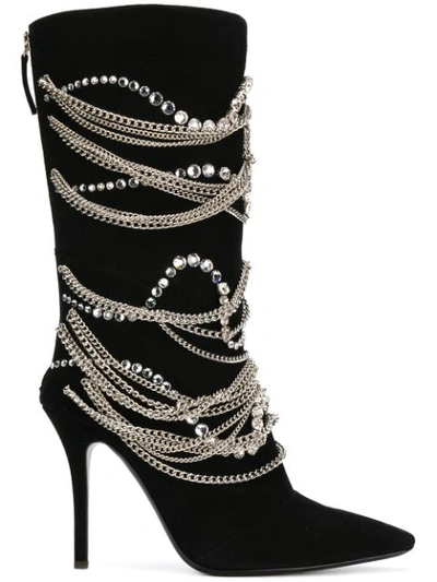 Giuseppe Zanotti Suede Mid-calf Boot With Chain Detail In Black