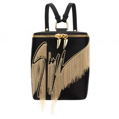 Giuseppe Zanotti - Satin Backpack With Gold Embroidered Arley In Black