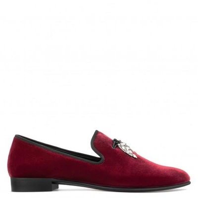 Giuseppe Zanotti - Velvet Loafer With Crystal 'shark Tooth' Accessory Shark In Red