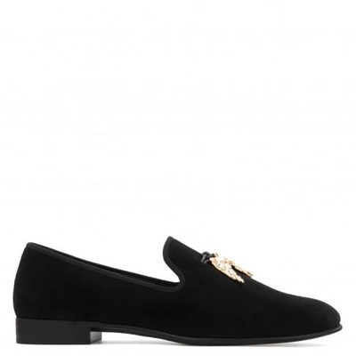 Giuseppe Zanotti - Suede Loafer With Crystal 'shark Tooth' Accessory Shark In Black