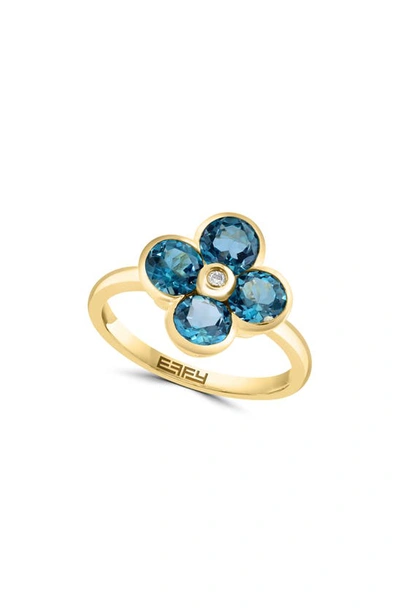 Effy 14k Yellow Gold Semiprecious Stone & Diamond Flower Ring In Blue