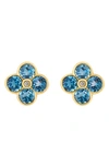 Effy 14k Yellow Gold Semiprecious Stone & Diamond Flower Stud Earrings In Blue