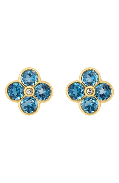 Effy 14k Yellow Gold Semiprecious Stone & Diamond Flower Stud Earrings In Blue