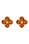 Effy 14k Yellow Gold Semiprecious Stone & Diamond Flower Stud Earrings In Orange