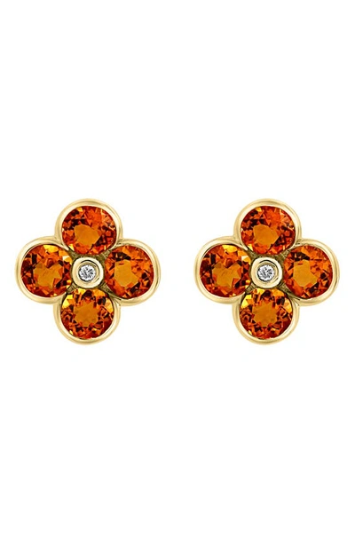 Effy 14k Yellow Gold Semiprecious Stone & Diamond Flower Stud Earrings In Orange