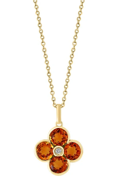 Effy 14k Yellow Gold Semiprecious Stone & Diamond Flower Pendant Necklace In Orange