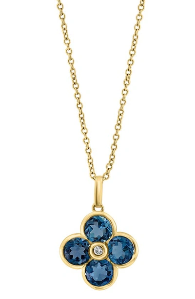 Effy 14k Yellow Gold Semiprecious Stone & Diamond Flower Pendant Necklace In Blue