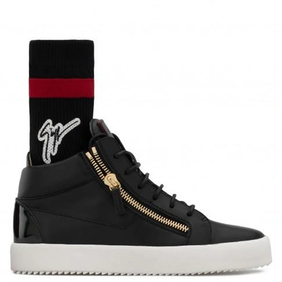 Giuseppe Zanotti - Leather Mid-top Sneaker With Black And Red 'signature' Sock Kriss Plus