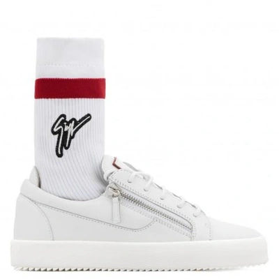 Giuseppe Zanotti - Leather Low-top Trainer With White And Red 'signature' Sock Frankie Plus