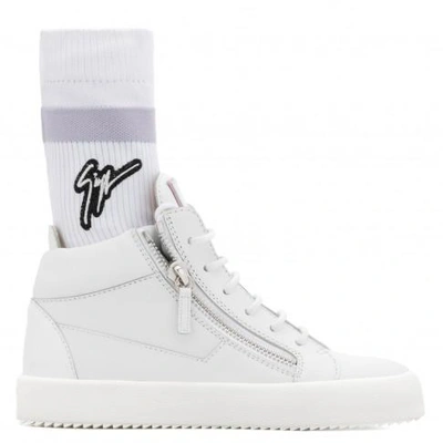 Giuseppe Zanotti - Leather Mid-top Sneaker With White And Purple 'signature' Sock Kriss Plus