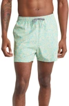 Open Edit Recycled Volley Swim Trunks In Blue Button Psych Blooms