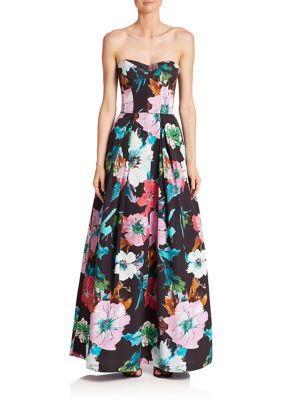 Milly Paper Floral Strapless Gown In Black | ModeSens