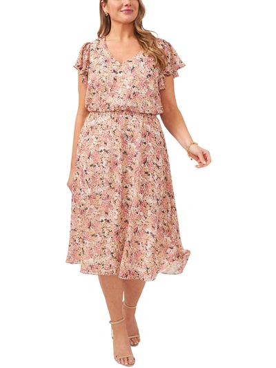 Msk Plus Womens Floral Print Mid Calf Midi Dress In Pink