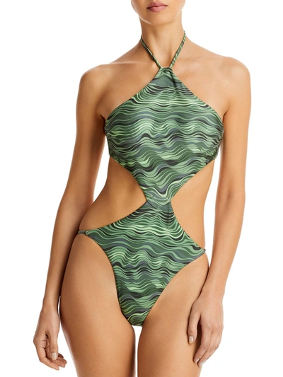 Cult Gaia Camari Womens Halter Cut-out One-piece Swimsuit In Green