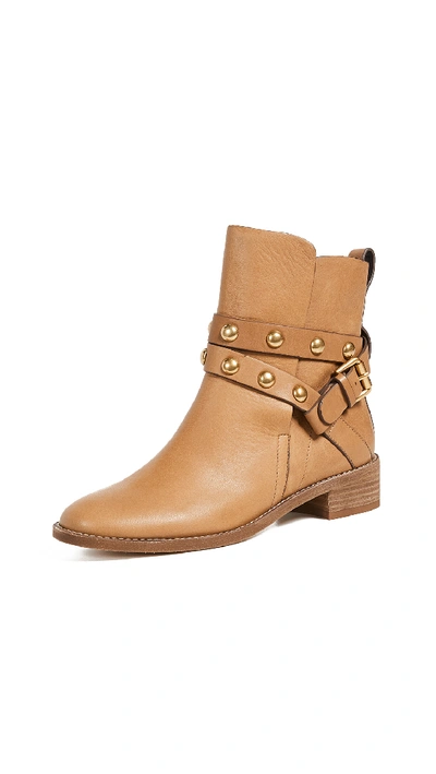 See By Chloé Janis Studded Leather Ankle Boots In Cuoio