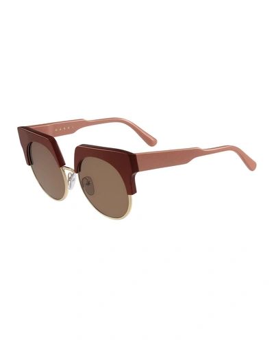 Marni Square Semi-rimless Two-tone Sunglasses, Brick