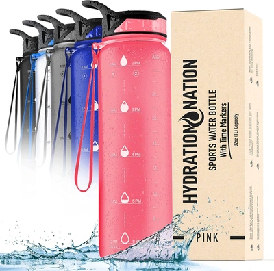 Zulay Kitchen Hydration Nation Water Bottle With Time Marker 32 oz In Pink