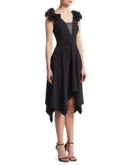 Halston Heritage Ruffled Handkerchief Hem Midi Dress In Black