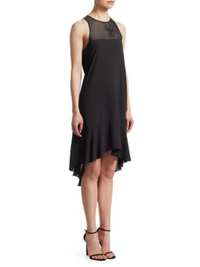 Halston Heritage Botanical Embroidered High/low Dress In Black