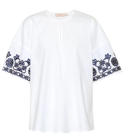 Tory Burch Amy Embroidered Cotton Blouse In White