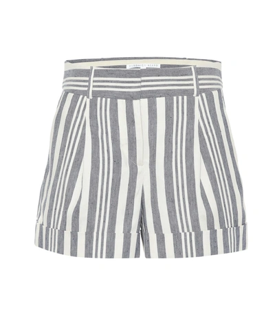 Veronica Beard Carito Stripe Linen & Cotton Shorts In Navy/ Ecru