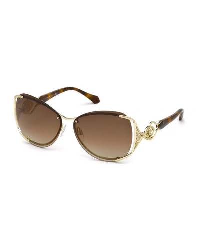 Roberto Cavalli Semi-rimless Square Mirrored Sunglasses In Yellow Pattern