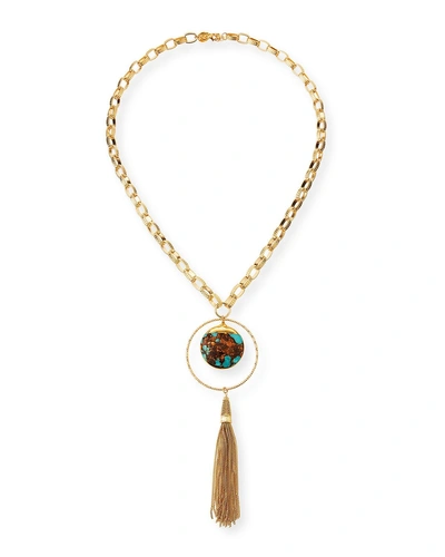Devon Leigh Turquoise & Bronzite Tassel Pendant Necklace In Gold