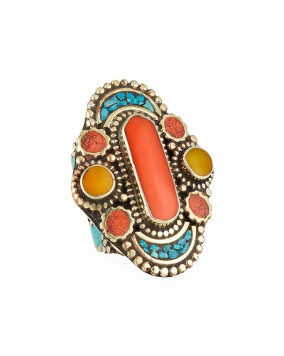 Devon Leigh Coral, Turquoise & Jade Ring In Multi