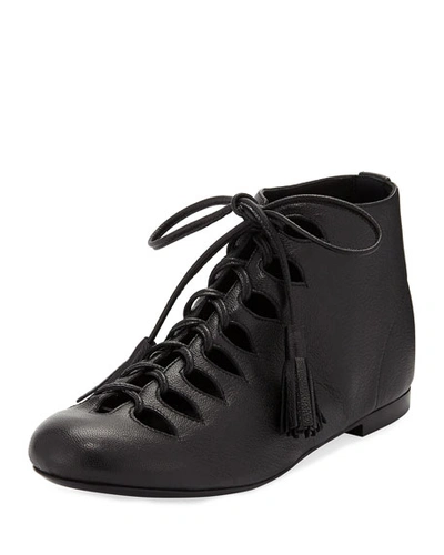 Laurence Dacade Sunny Napa Leather Tassel Lace-up Bootie In Black