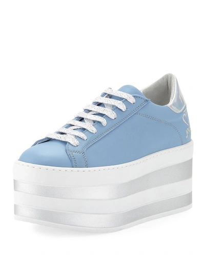 O Jour Lace-up Patent Platform Sneakers In Pastel Sky Blue
