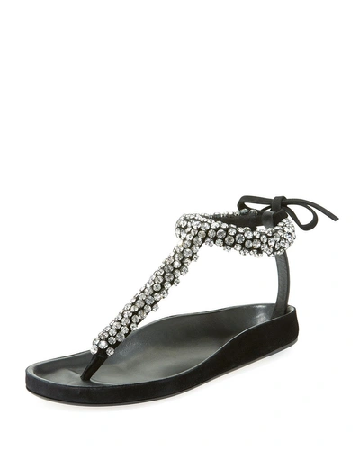 Isabel Marant Emita Jeweled Flat T-strap Sandal In Black