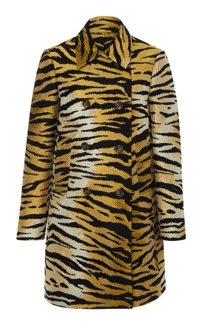 Red Valentino Tiger Brocade Double-breasted Coat In Animal