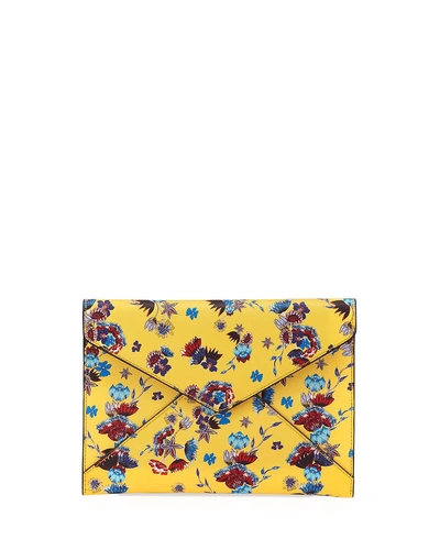 Rebecca Minkoff Leo Saffiano Leather Floral Envelope Clutch Bag In Floral Yellow